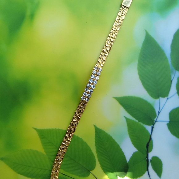 vintage 70s cubic zirconia pebbled gold plate tennis bracelet NWOT - Picture 8 of 10